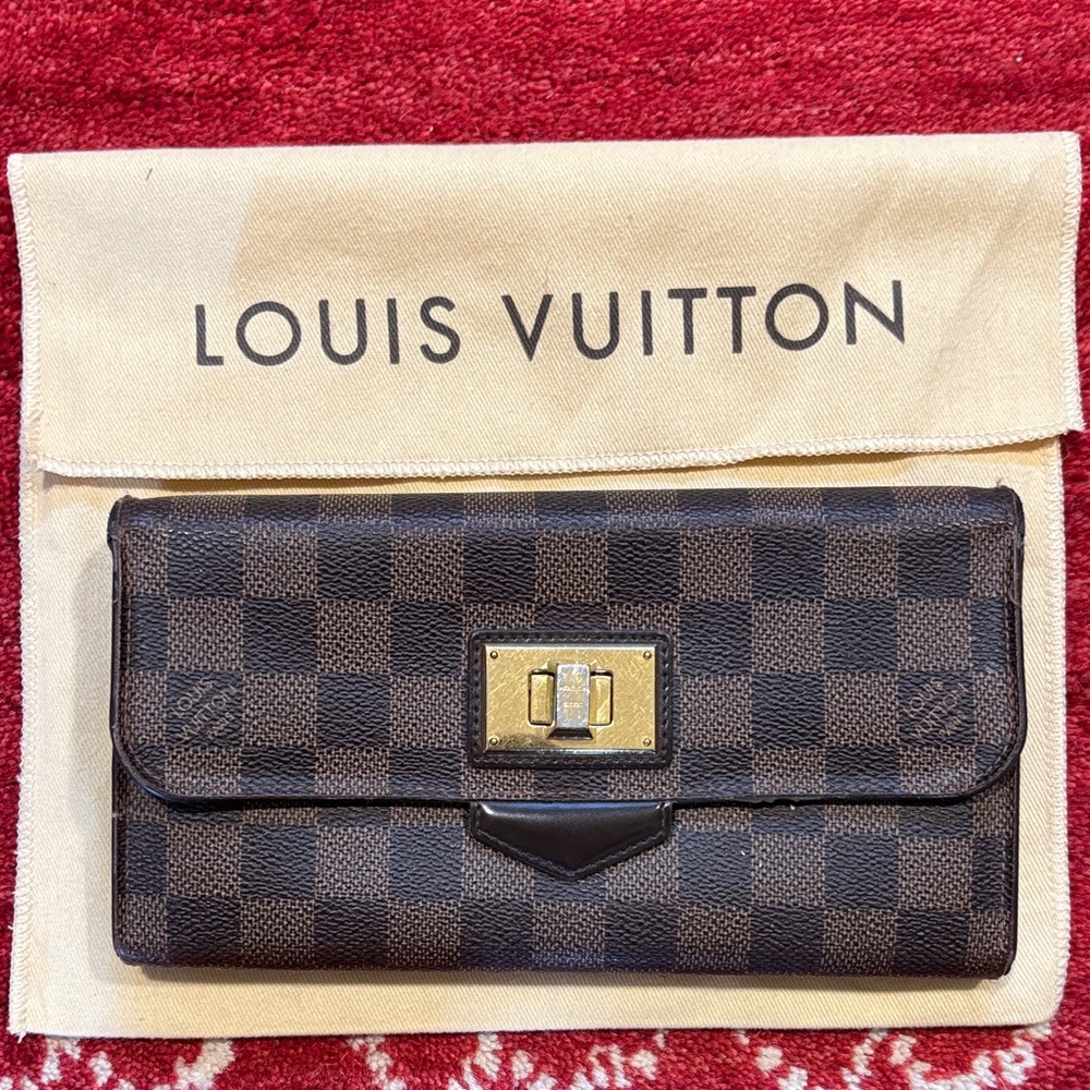 Louis Vuitton Damier Ebene Wallet with Gold Accent